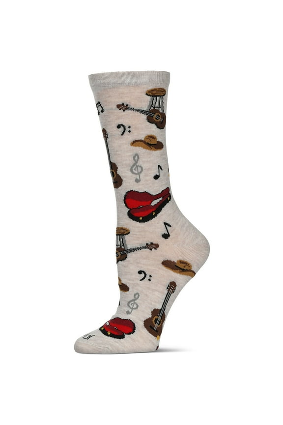 Women's Guitars Bamboo Crew Socks - Womens - Female, 9-11, Ivory Heather