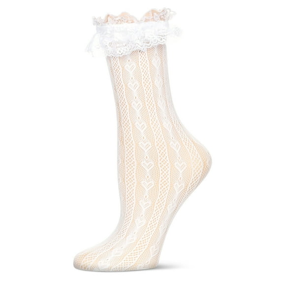 MeMoi Women's Heart Vine Lace Crew Socks - Womens - Female, 9-11, White