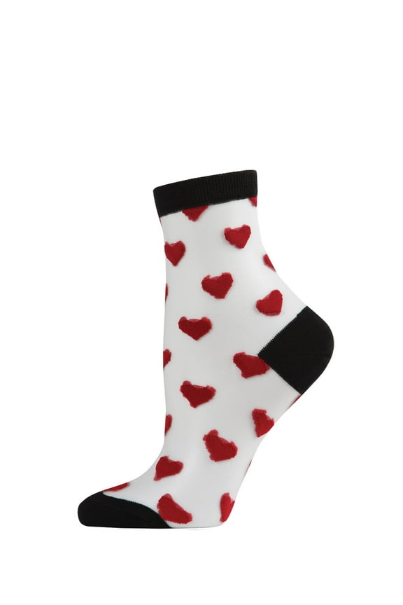 Women's Hearts Mono Fine Net Semi-Sheer Anklet Sock - Womens - Female, 9-11, Black Red