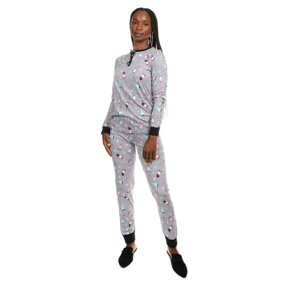 MeMoi Women's Holiday Gnomes Two-Piece PJ Set in a Bag - Womens - Female, S, Med Gray Heather