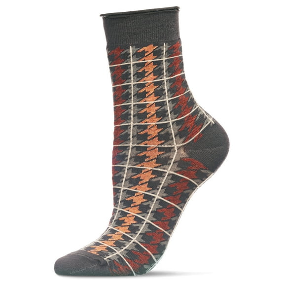 MeMoi Women's Houndstooth Plaid Roll Cuff Crew Socks - Mens - Male