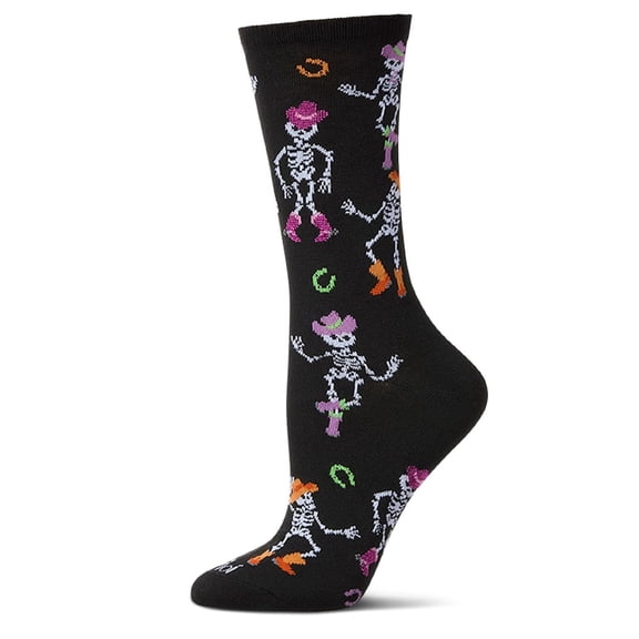 MeMoi Women's "Howdy Skeletons" Halloween Holiday Novelty Crew Sock - Womens - Female, 9-11, Black
