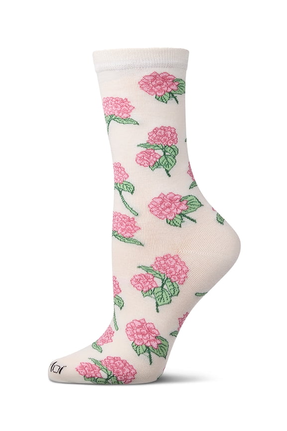 Women's Hydrangea-Themed Rayon-Blend Novelty Crew Sock - Womens - Female, 9-11, Ivory
