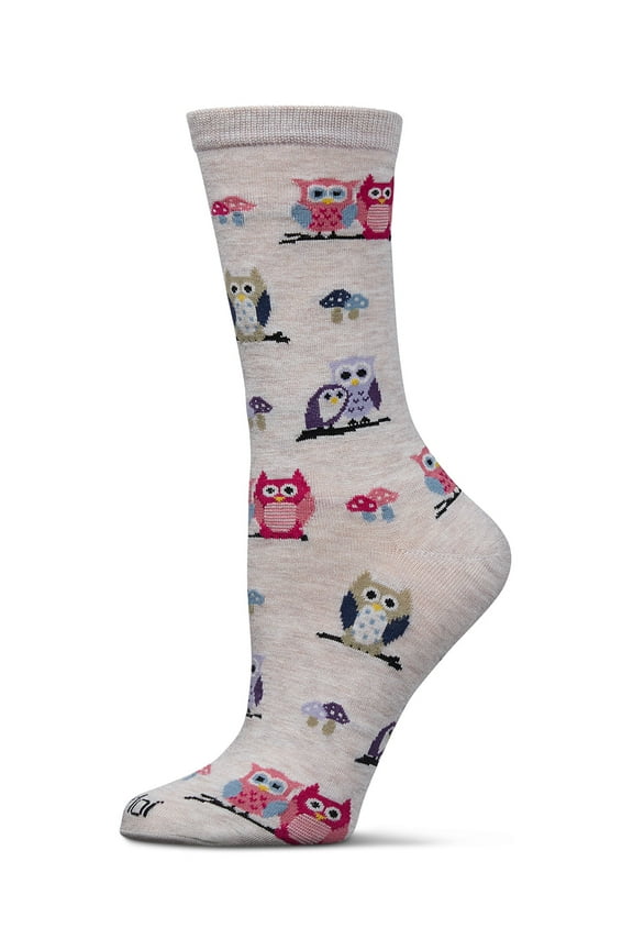 Women's It's Owl Good Rayon From Bamboo Crew Socks - Womens - Female, 9-11, Ivory Heather