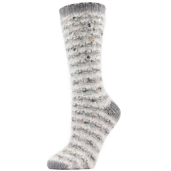 MeMoi Women's Jeweled Knit Plush Crew Socks - Womens - Female, 9-11, Gray