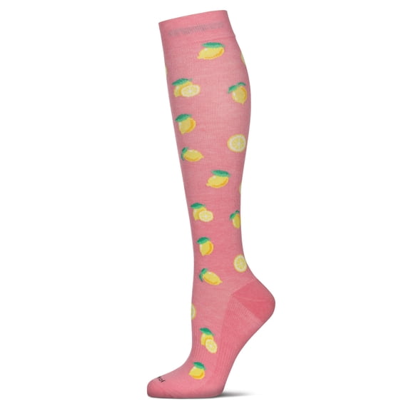 Wellfit Women's Lemons Bamboo Blend 8-15MMHG Graduated Compression Socks, 9-11, Pink