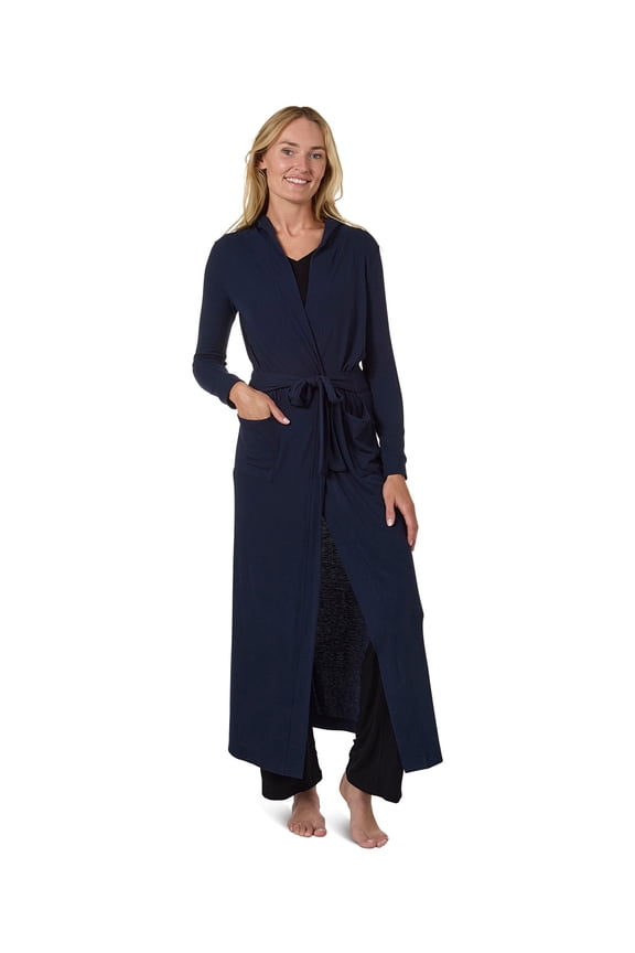 Women's Long Ribbed Morning Robe - Womens - Female, S, Navy