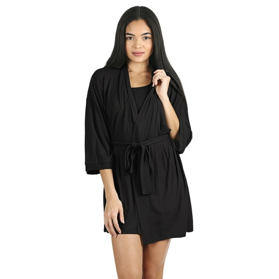 MeMoi Women's Luxe Ribbed Open-Front Short Robe - Womens - Female (S-M, Dark Gray)