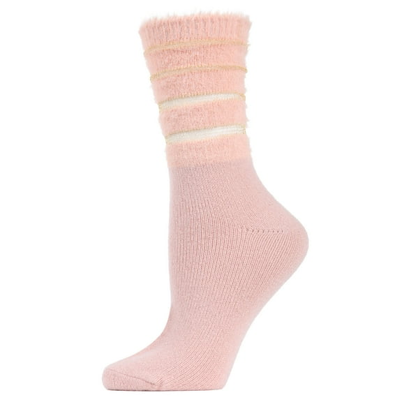 MeMoi Women's Luxe Shimmer Sheer Stripe Plush Fuzzy Crew Socks - Mens - Male