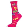 thumbnail image 1 of MeMoi Women's Mardi Gras Bamboo Crew Socks - Womens - Female, 9-11, Fuchsia, 1 of 7