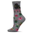 thumbnail image 1 of MeMoi Women's Meowy Christmas Holiday Crew Socks - Womens - Female, 9-11, Med Gray Heather, 1 of 3