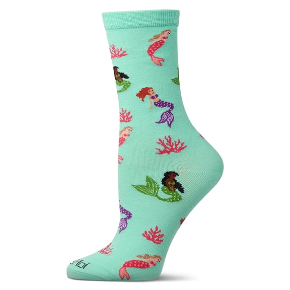 MeMoi Women's Mermaid-Themed Rayon-Blend Novelty Crew Sock - Womens - Female, 9-11, Seafoam