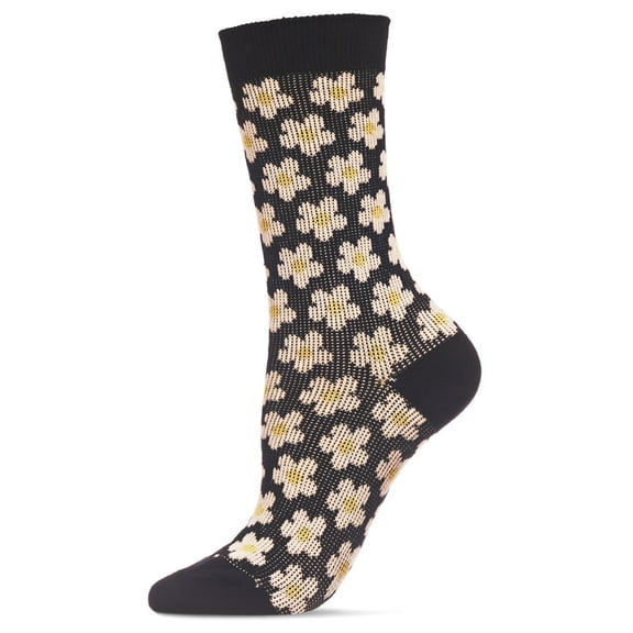 MeMoi Women's Mod Vintage Style Sweet Daisy Cotton Blend Crew Sock - Womens - Female, 9-11, Black