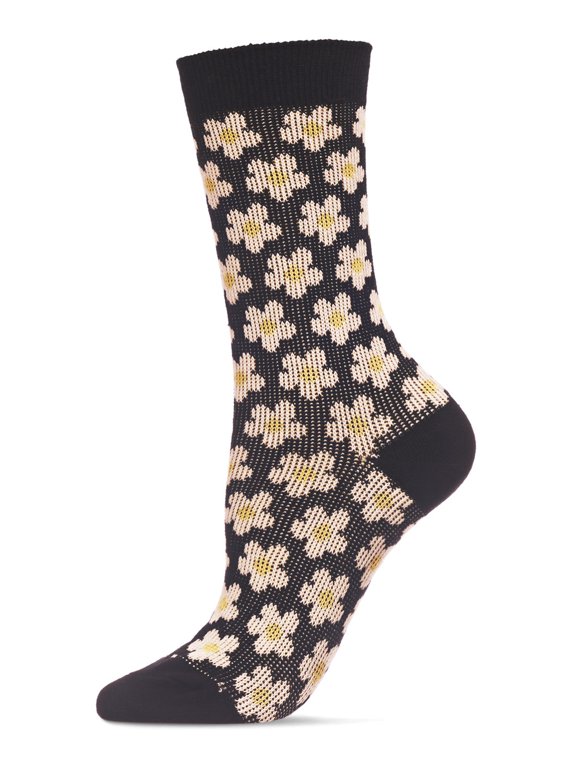 Women's Mod Vintage Style Sweet Daisy Cotton Blend Crew Sock - Womens - Female, 9-11, Forest Green