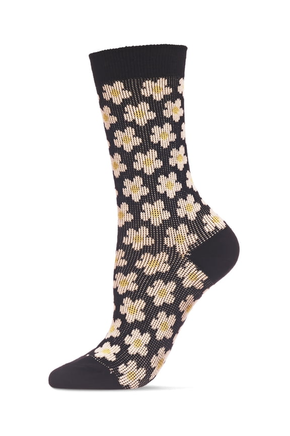 Women's Mod Vintage Style Sweet Daisy Cotton Blend Crew Sock - Womens - Female, 9-11, Black