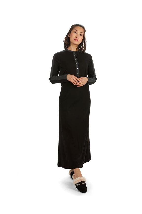Women's Modest Long Placket Ankle-Length Cotton Blend Gown - Womens - Female, 3X, Med Gray Heather