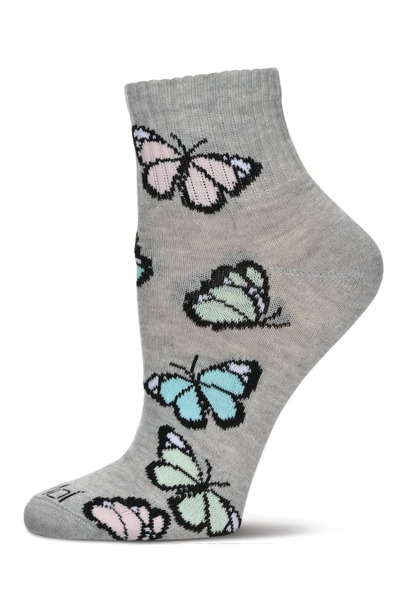 Women's Multi-Butterflies Athletic Quarter Socks - Womens - Female, 9-11, Med Gray Heather