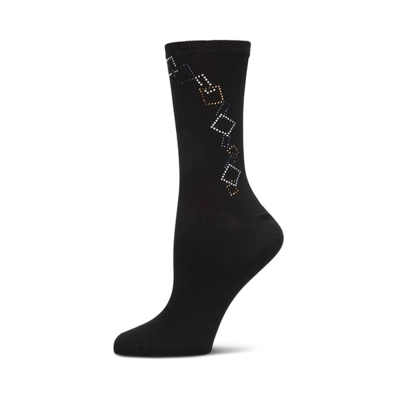 MeMoi Women's Multi Color Rhinestone Chain Crew Socks - Womens - Female, 9-11, Black
