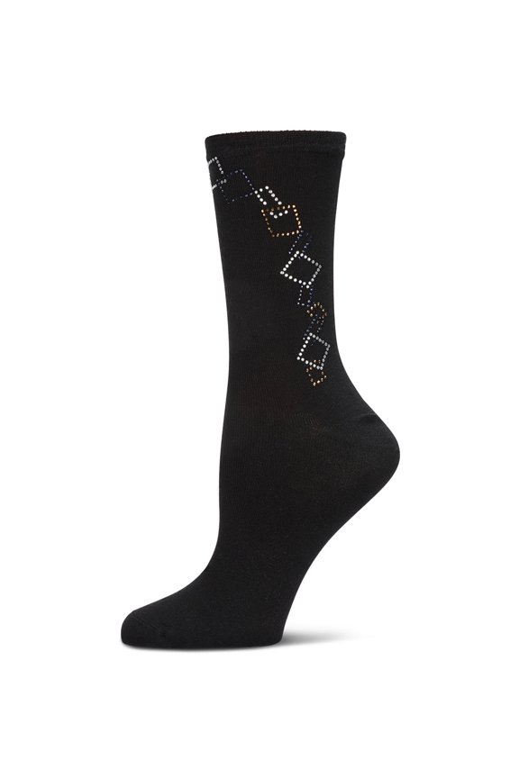 Women's Multi Color Rhinestone Chain Crew Socks - Womens - Female, 9-11, Black