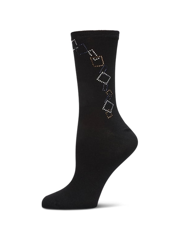 Women's Multi Color Rhinestone Chain Crew Socks - Womens - Female, 9-11, Black