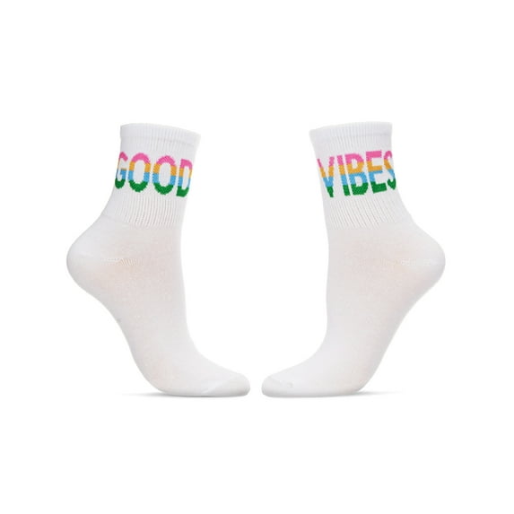 MeMoi Women's Multicolor "Good Vibes" Positivity Anklet Sock - Womens - Female, 9-11, White