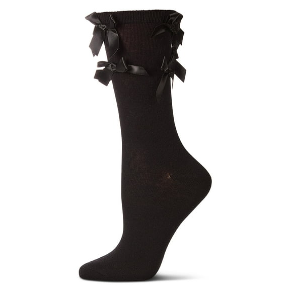MeMoi Women's Multiple Knit-On Bows Cotton Rich Crew Sock - Womens - Female, 9-11, Black