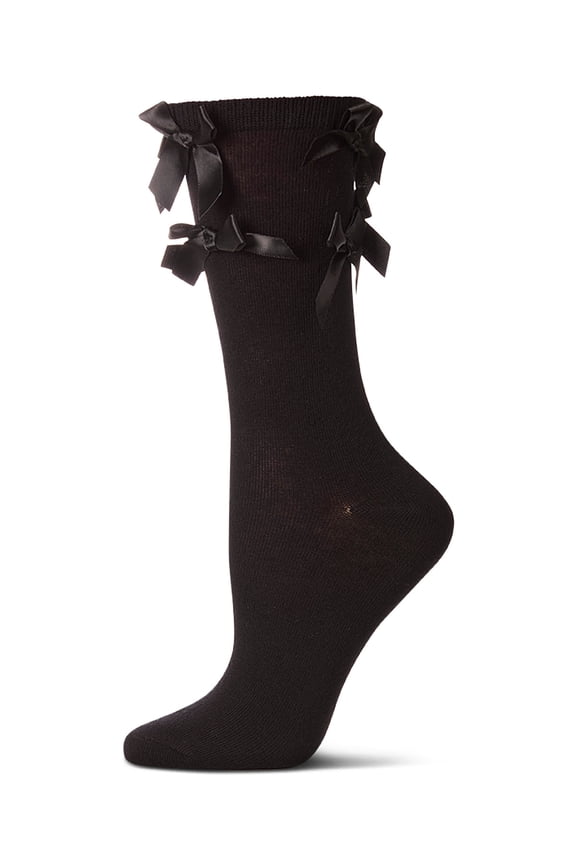 Women's Multiple Knit-On Bows Cotton Rich Crew Sock - Womens - Female, 9-11, Black