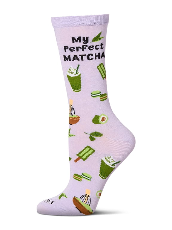 Women's "My Perfect Matcha" Rayon Blend Novelty Crew Sock - Womens - Female, 9-11, Lavender