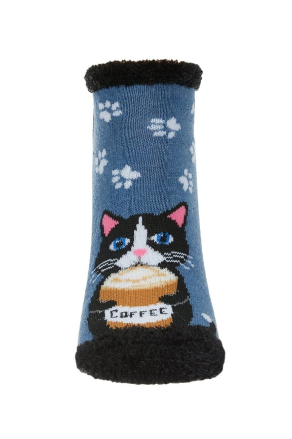 Women's Need Coffee Right Meow Low-Cut Non-Skid Socks - Womens - Female, 9-11, Medium Denim Heather