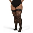 thumbnail image 1 of MeMoi Women's Net Swirl-Pattern Lace-Top Plus Size Thigh High Stockings - Womens - Female, 5X-6X, Black, 1 of 4