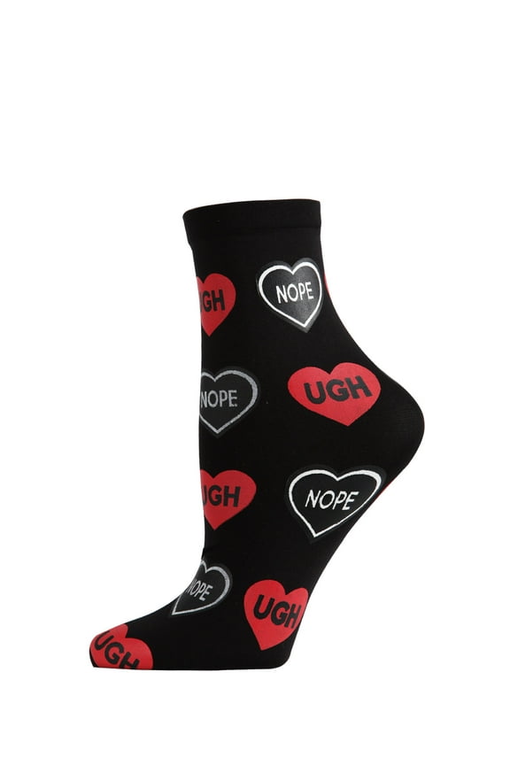 Women's Nope Conversation Hearts Print Anklet Sock - Womens - Female, 9-11, Black