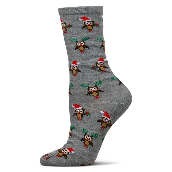 MeMoi Women's Owl Holiday Crew Socks - Womens - Female, 9-11, Med Gray Heather