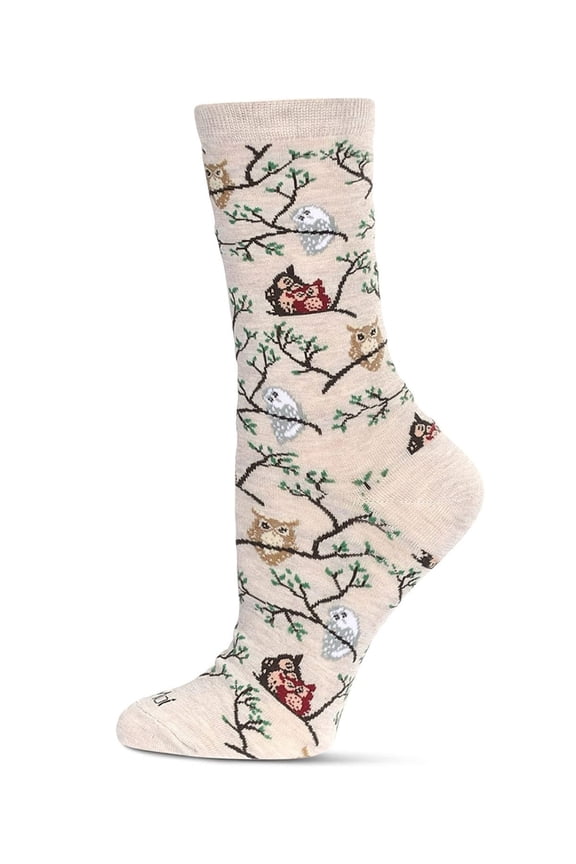 Women's Owls Bamboo Crew Socks - Womens - Female, 9-11, Oatmeal Heather