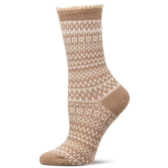 MeMoi Women's "Pattern Metrics" Cotton Rich Crew Sock - Womens - Female, One Size, Tan