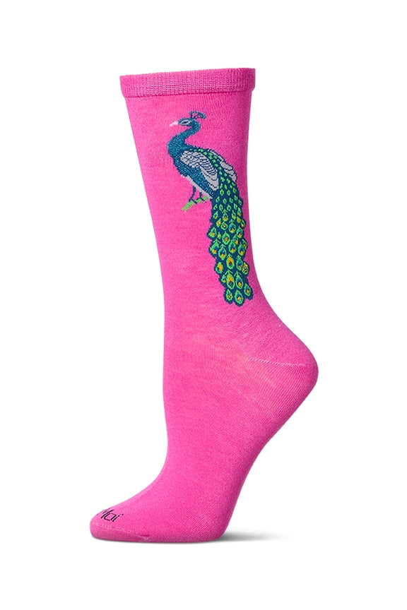 Women's Peacock-Themed Rayon Blend Novelty Crew Sock - Womens - Female, 9-11, Fuchsia