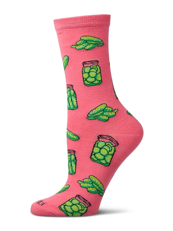 Women's Pickles-Themed Rayon-Blend Novelty Crew Sock - Womens - Female, 9-11, Pink Lemonade