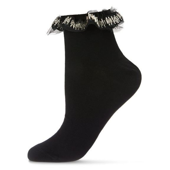 MeMoi Women's Piping and Trim Fashion Ruffle Cuff Anklet Sock - Womens - Female, 9-11, Black