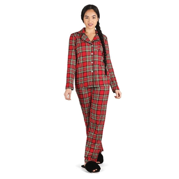MeMoi 2 Piece Women's Plaid Cotton-Blend Notch-Collar Button-Down Pajama Set In a Bag - Womens - Female, XXL, Red