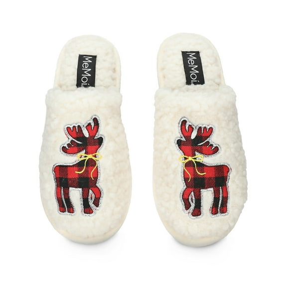 MeMoi Women's Plaid Reindeer Plush Slippers - Womens - Female