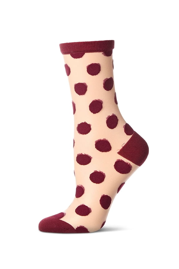 Women's Polka Dot Sheer Crew Socks - Womens - Female, 9-11, Burgundy