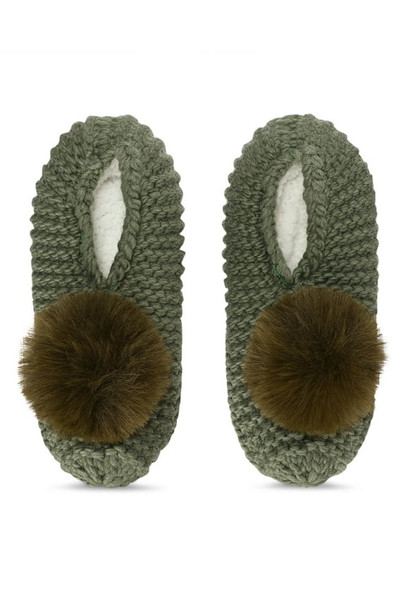 Women's Pompom Recycled Knit Sherpa Lined Slippers - Womens - Female (9-11, Teal)