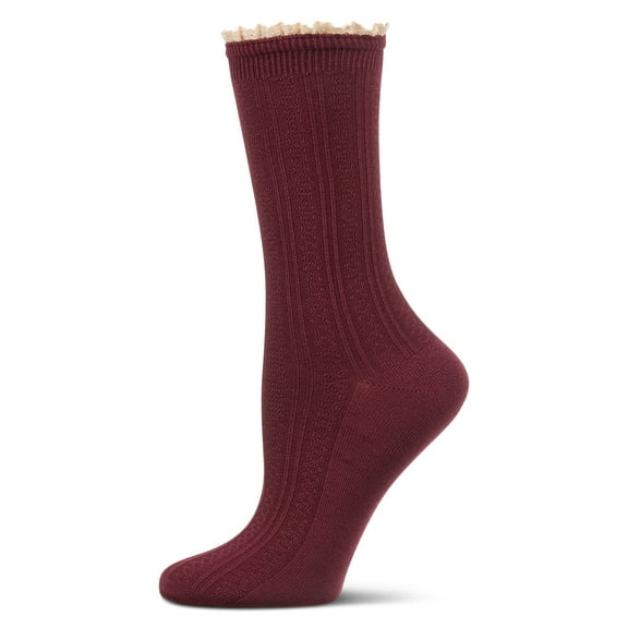 MeMoi Women's Prairie Lace Crew Socks - Womens - Female, 9-11, Burgundy