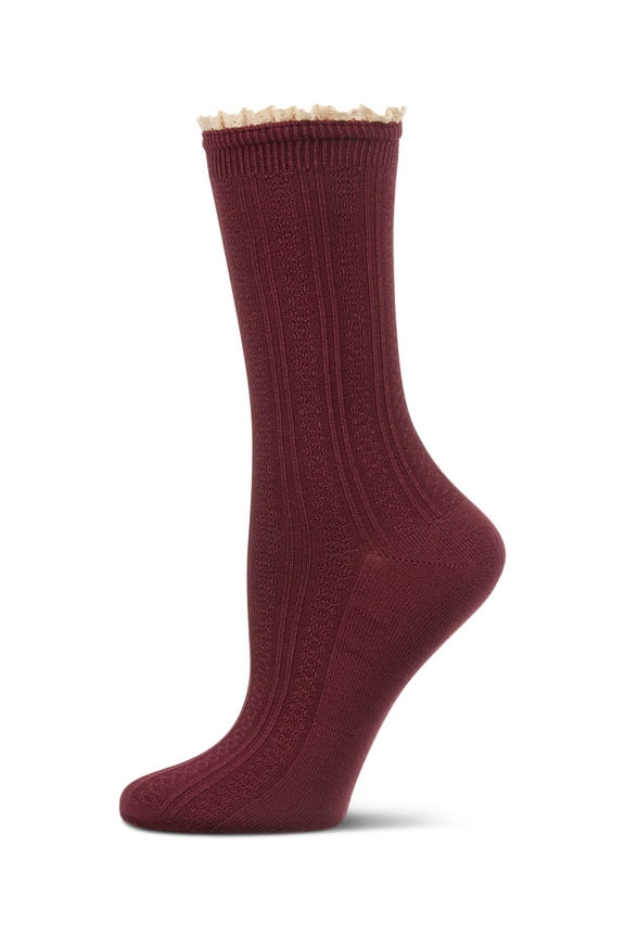 Women's Prairie Lace Crew Socks - Womens - Female, 9-11, Burgundy