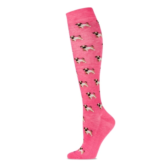 Wellfit Women's Pretty Pups Bamboo Blend 8-15mmHg Graduated Compression Socks, 9-11, Pink