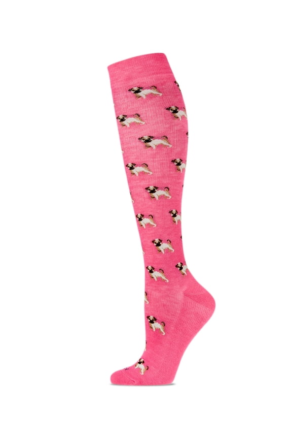 Wellfit Women's Pretty Pups Bamboo Blend 8-15mmHg Graduated Compression Socks, 9-11, Pink