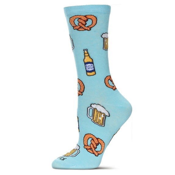 MeMoi Women's Pretzels & Beer Bamboo Crew Socks - Womens - Female, 9-11, Blue Topaz