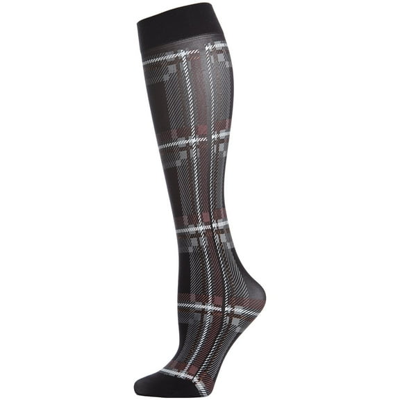 MeMoi Women's Printed Plaid Nylon Knee High Socks - Womens - Female, One Size, Black