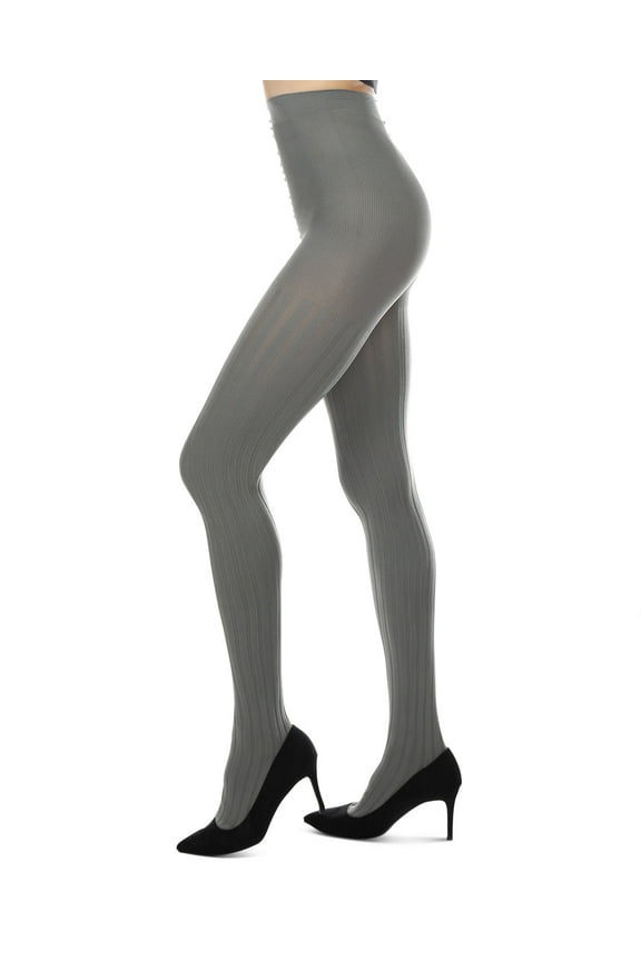 Women's Priority Rib Grey Opaque Tights - Womens - Female, Q1/Q2, Gargoyle Gray