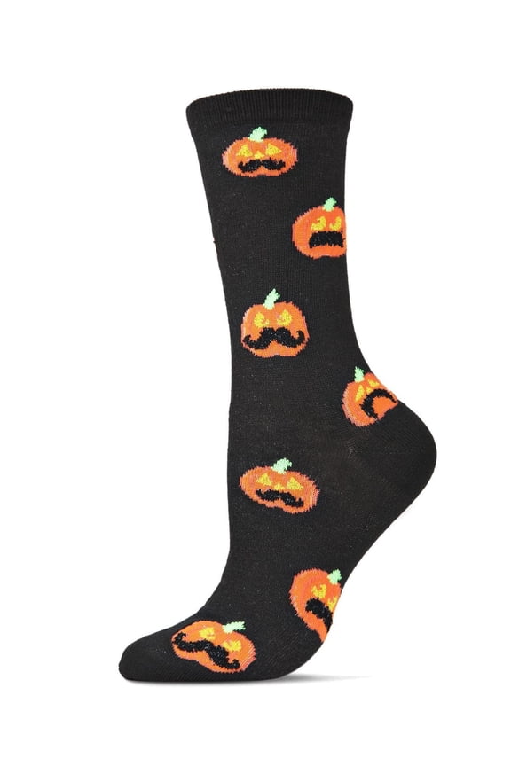 Women's Pumpkin Stache Halloween Crew Socks - Mens - Male