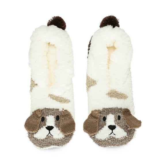 MeMoi Women's Puppy Embellished Plush Lined Slippers - Womens - Female (S-M, Ivory)